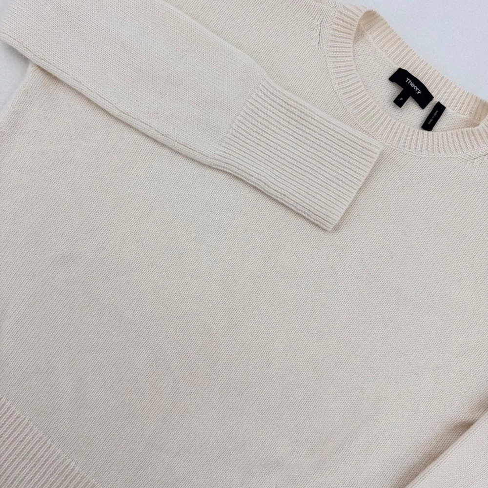 Theory Karenia 100% Cashmere Sweater Womens P (XS) Cream High Low Hem NWOT